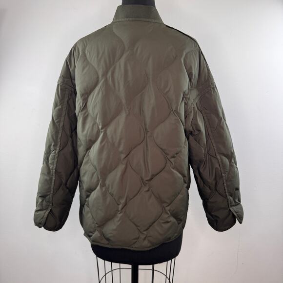 COS Green Oversized Quilted Jacket Diamond Drop Shoulder Front Snap XXS XX-Small - Picture 6 of 11